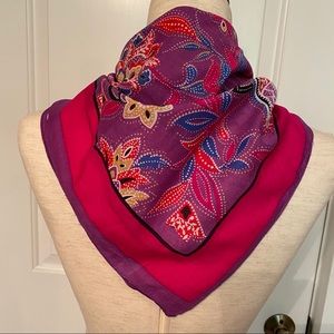 BILL BLASS SCARF PINK PURPLE FLORAL COTTON SQUARE ITALY